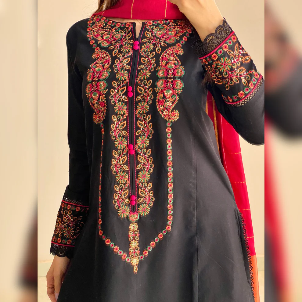 shanzey Green Frock - 3PC - Image 3
