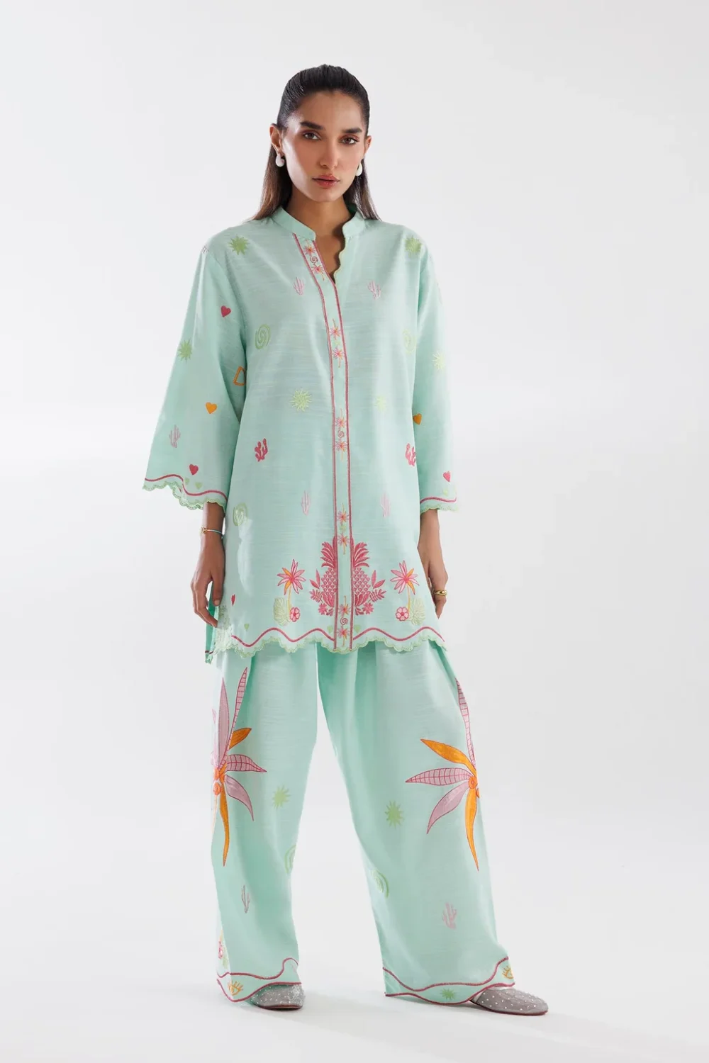 Stitched Embroidered Khaddar Shirt + Shalwar