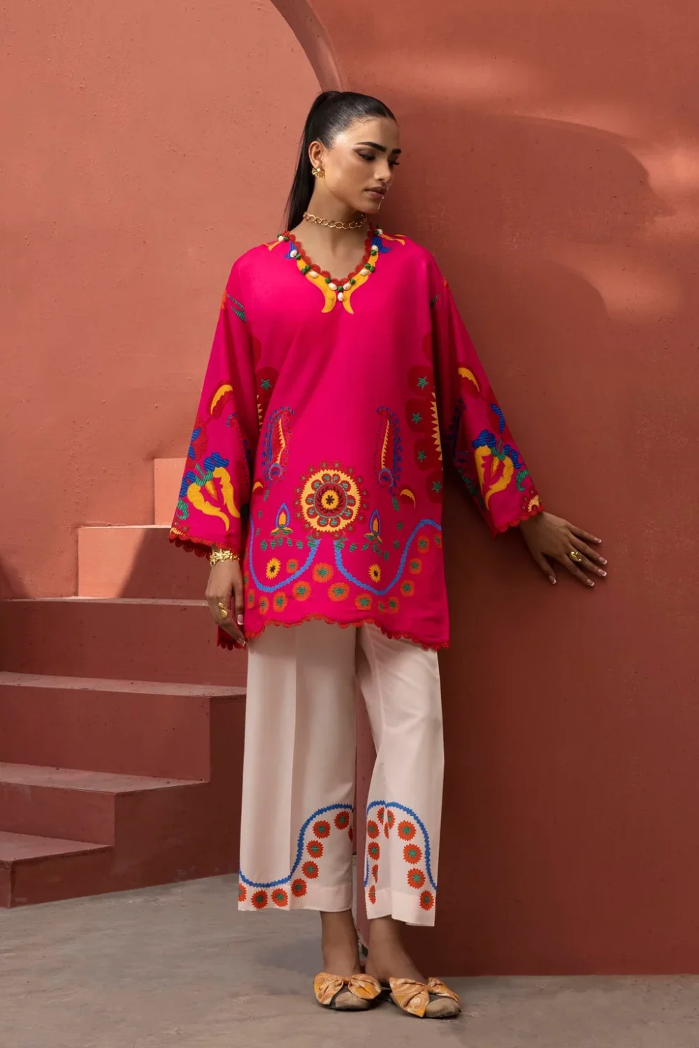 Stitched Printed Viscose Shirt+ Culotte