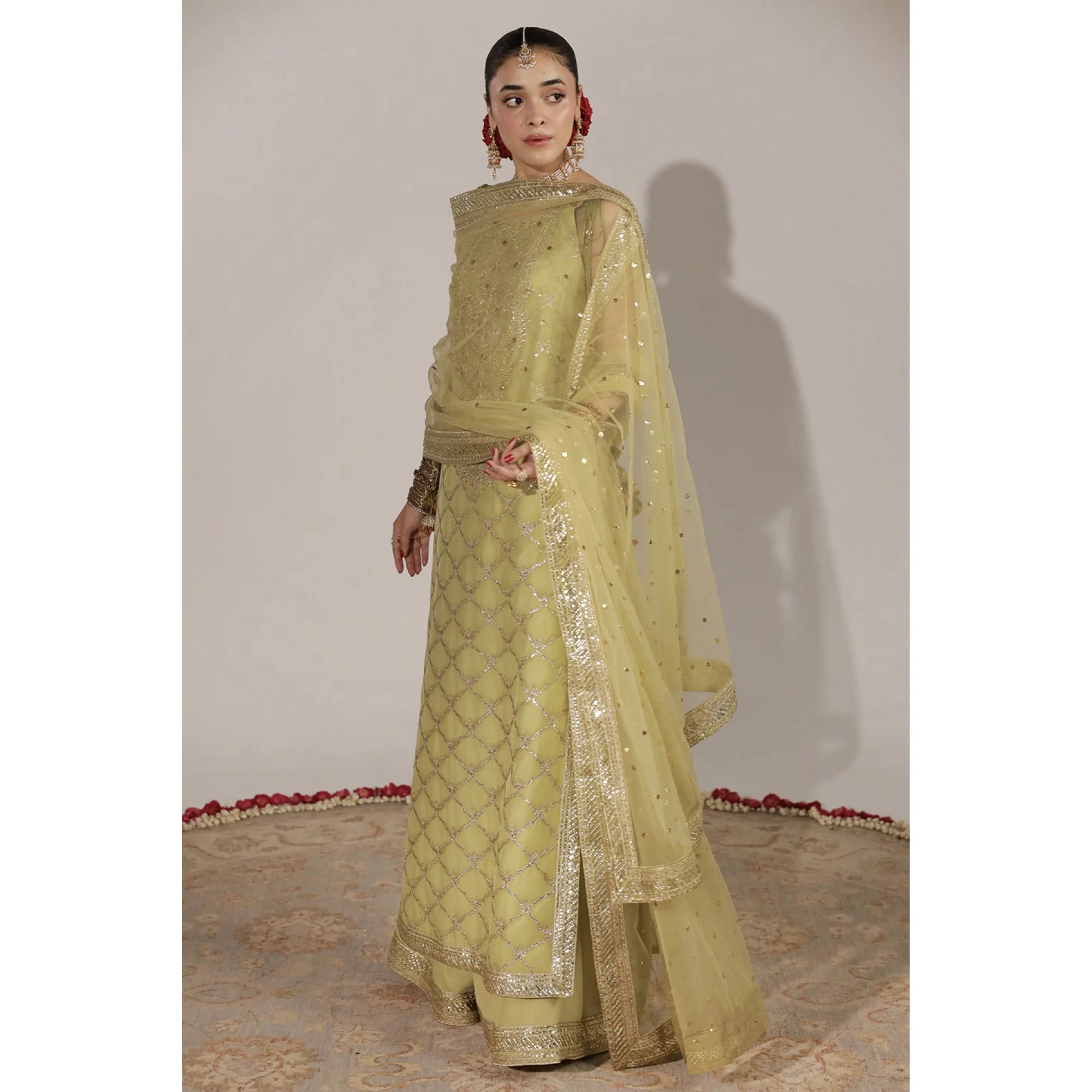Pistachio Crystal 3 Piece Embroidered Luxury Pret - Image 2